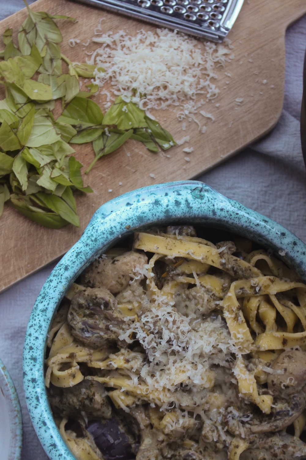 Pasta med champignon og aubergine - en hverdagsfavorit